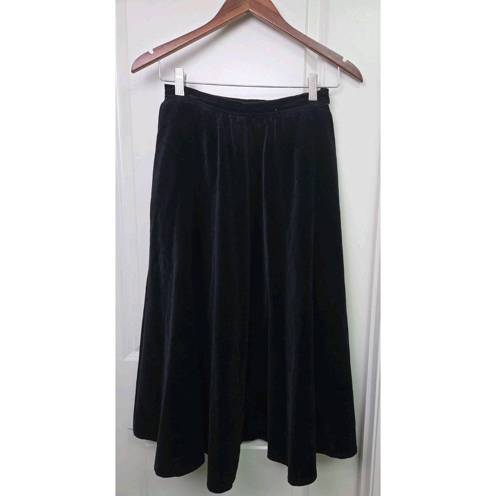 Vtg 60s Black Velvet Full Midi Skirt Women's Size 6 Whimsigoth Cortefiel